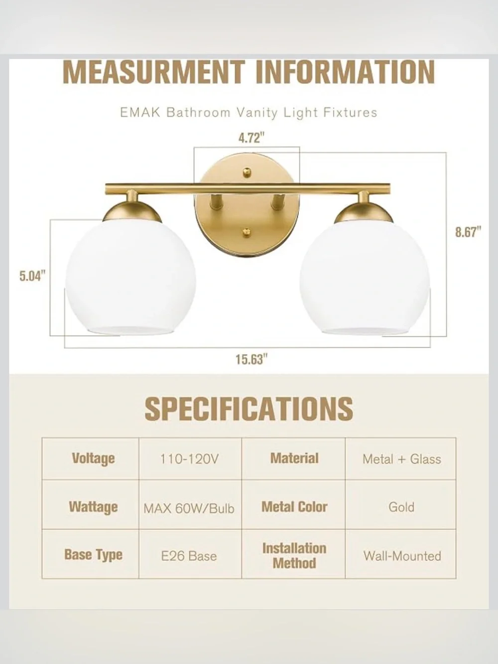 Emak Lighting Gold & White 2 lights